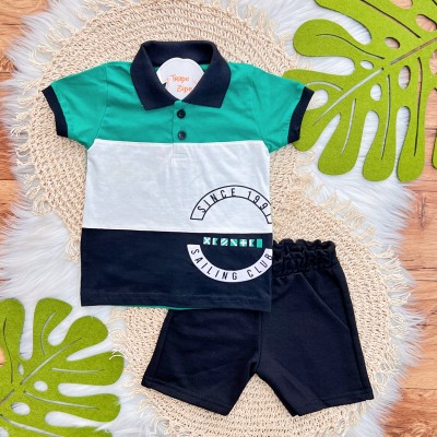 Conj. Camisa Gola Polo Sailing Club e Bermuda - Verde e Preto